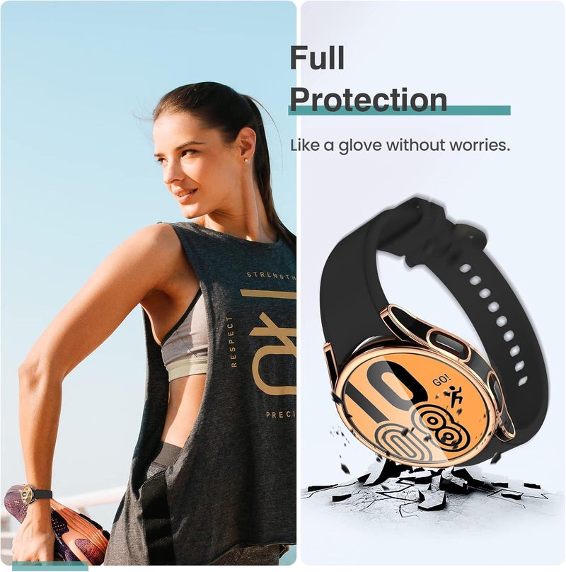 Tensea [4+4Pack for Samsung Galaxy Watch FE 2024/5 2022/4 2021 Screen Protector Case 40mm Accessories, Hard PC Bumper/HD Anti-Fog Tempered Glass Protective Film, Face Cover Set - Image 5